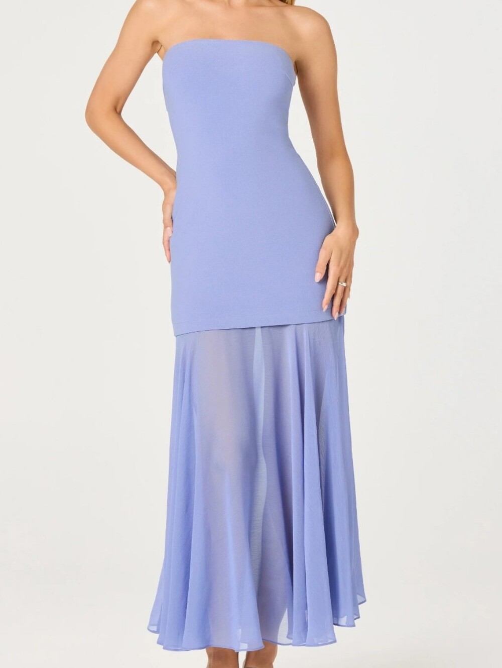 Astr The Label Lizet Strapless Mini Dress with Sheer Maxi Overlay Sz XL